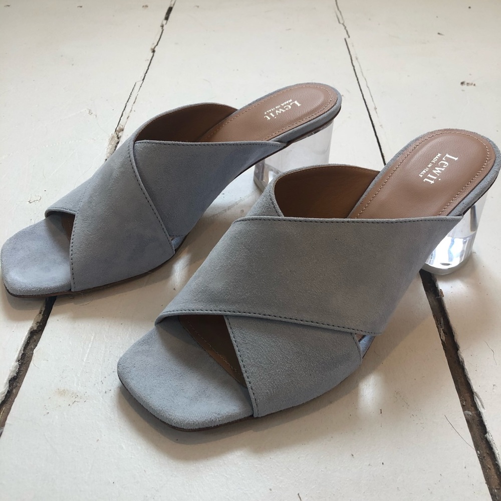 LIGHT BLUE SUEDE MULES/ HEELS